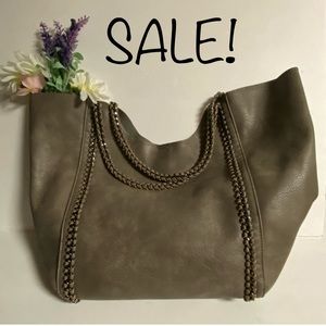 STREET LEVEL GREY FAUX LEATHER TOTE